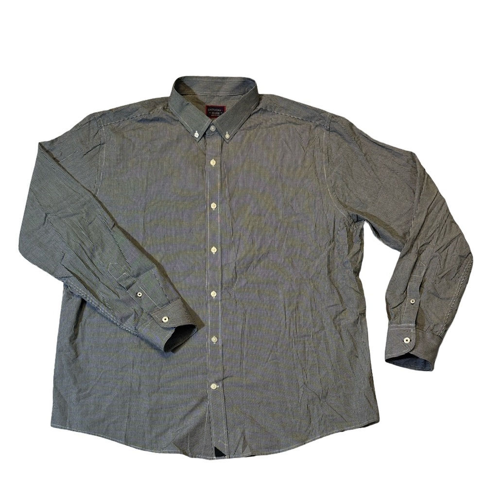UNTUCKit mens 2XL XXL black white micro pattern check button up casual shirt EUC